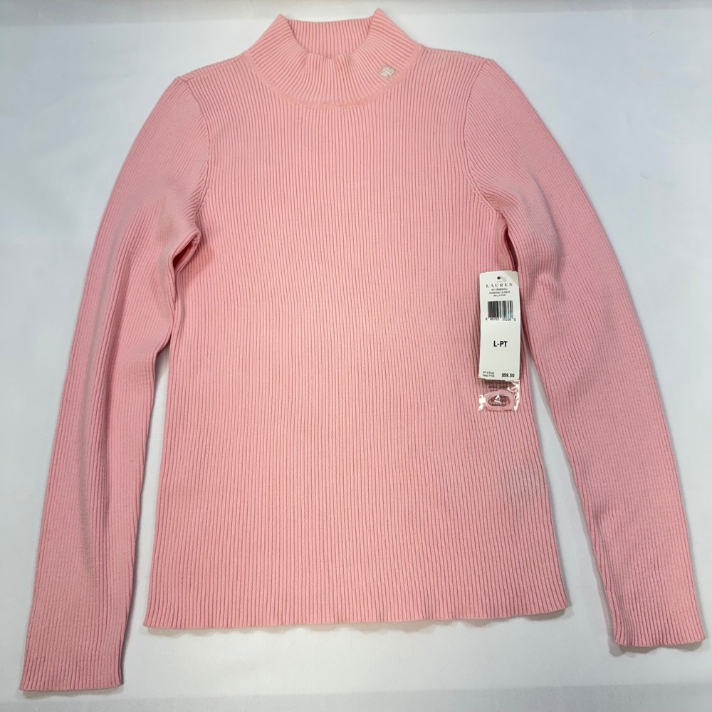 NEW Lauren Ralph Lauren Mock Neck Sweater Womens PL Pink Ribbed Cotton Petite - Picture 4 of 13